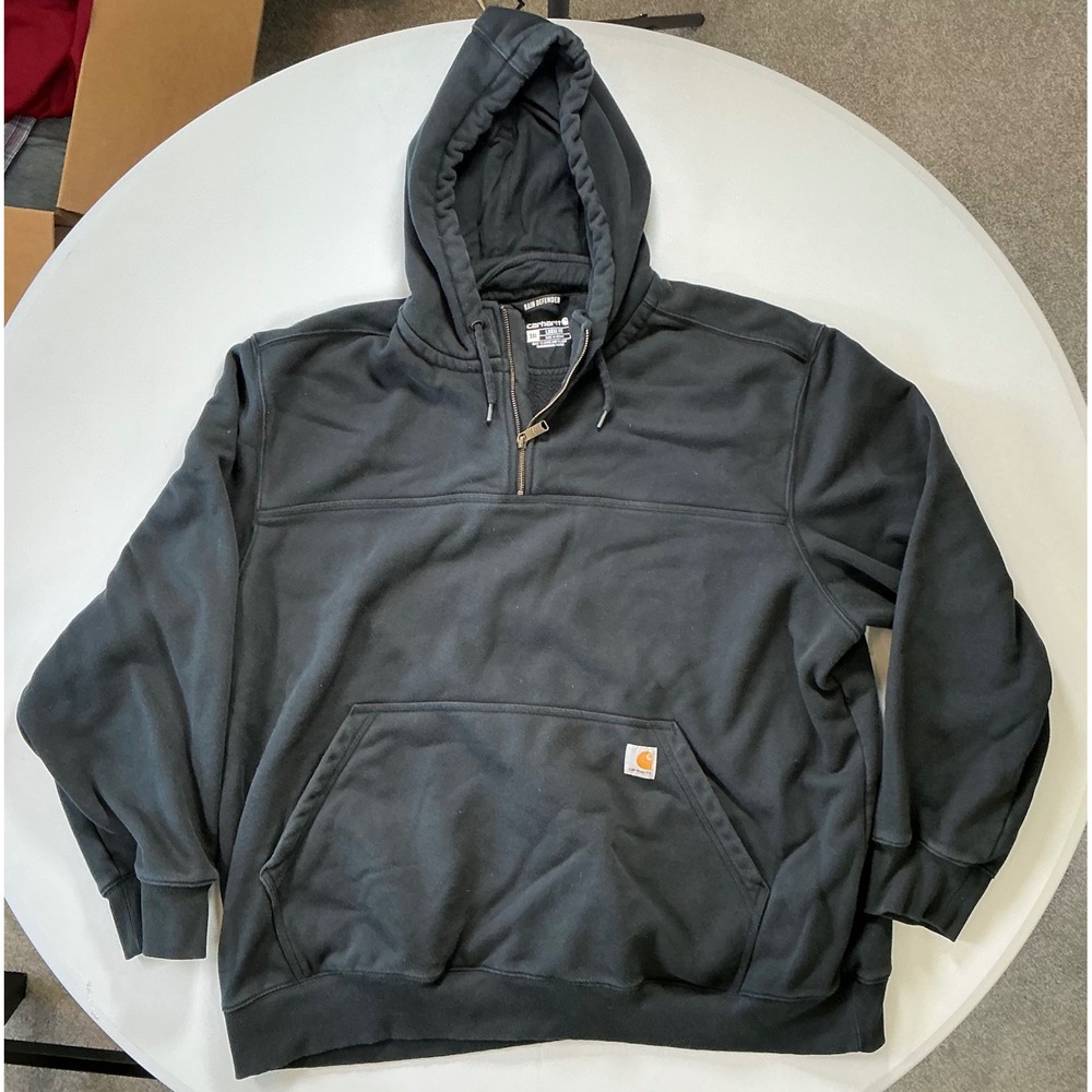 Carhartt Rain Defender Hoodie Mens 3XL Black Quarter Zip Loose Fit Workwear